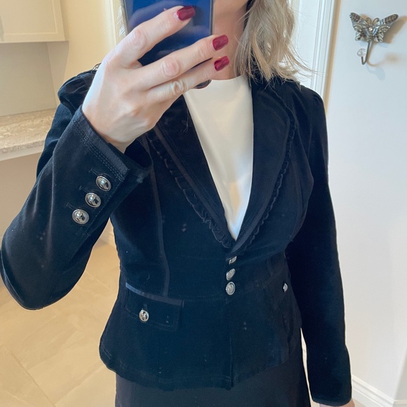 Black, Velvet Military Jacket - Picture 1 of 5